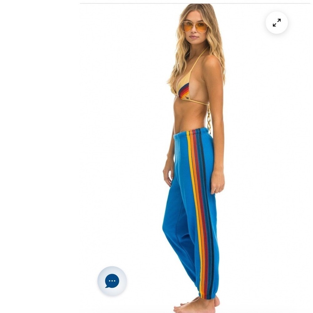 Aviator Nation 5-Stripe Sweatpants Royal Blue Rainbow Joggers Womens Small